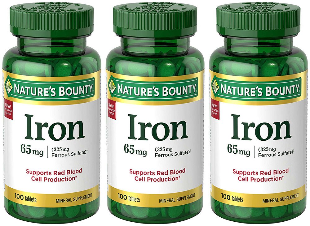 Nature's Bounty Iron 65mg, 325 mg Ferrous Sulfate, Cellular Energy Support, Promotes Normal Red Blood Cell Production, 100 Tablets Nirvana Guru