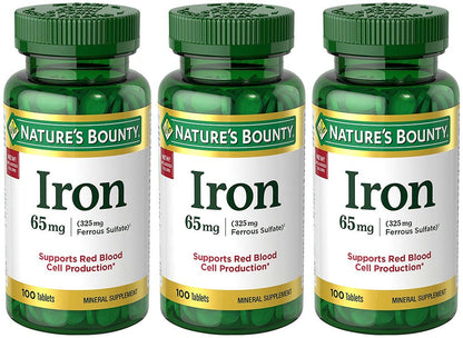 Nature's Bounty Iron 65mg, 325 mg Ferrous Sulfate, Cellular Energy Support, Promotes Normal Red Blood Cell Production, 100 Tablets Nirvana Guru