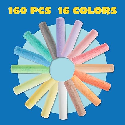 160 PCS Sidewalk Chalks Set Non-Toxic Washable Jumbo Chalk for Outdoor Art Play, Painting on Chalkboard, Blackboard and Playground Nirvana Guru