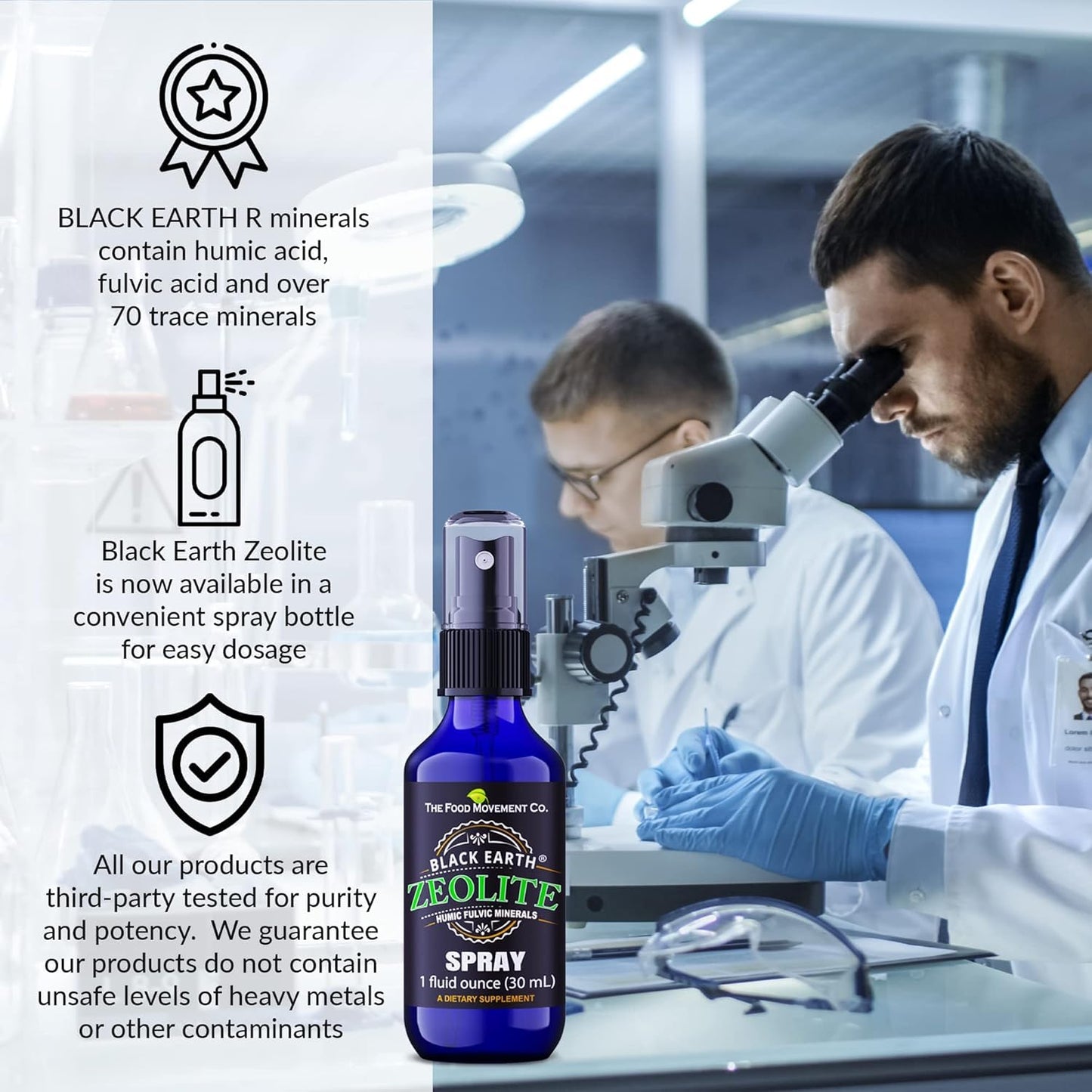 Black Earth Zeolite with Humic Fulvic Acids, Trace Minerals, for Adults and Kids Supports Gut Health, Immune Support, Digestion and Elimination and More 1oz Liquid Pump Spray Supplement Nirvana Guru