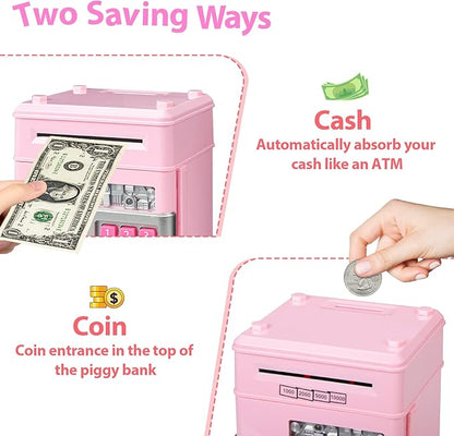 Kids Piggy Bank for Girls - Toys for 5 6 7 8 9 10 Year Old Girl Birthday Gifts - Electronic Piggy Bank ATM Machine Money Safe for Kids Toys Age 6-8-10 nirvanaguru
