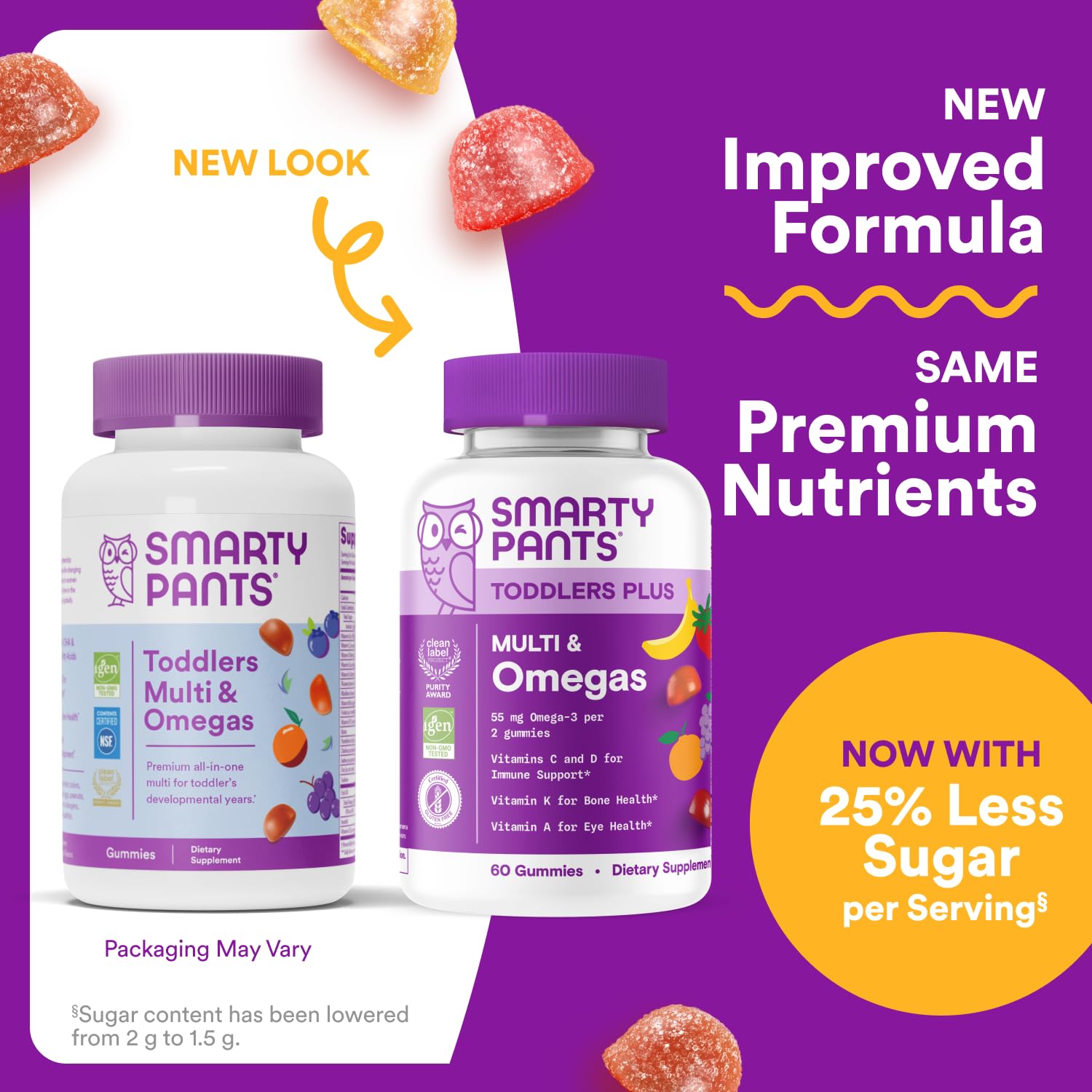 SmartyPants Toddler Multivitamin Gummies - Improved Formula: Omega 3 (DHA/EPA), Vitamins D3, C, Vitamin B12, B6, A, K & Zinc, Biotin, Gluten Free, Three Fruit Flavors, 60 Count (30 Day Supply) Nirvana Guru