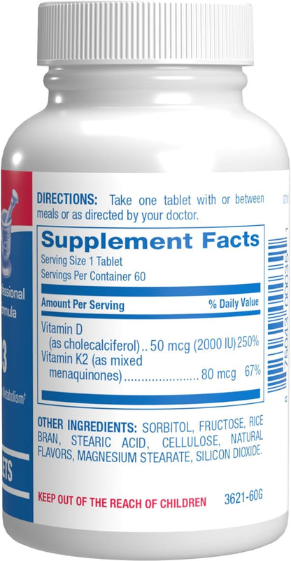Chewable Vitamin D and K2 Supplement - Clinical D3 K2 2000IU for Bone Teeth Mood and Immune Support Plus Calcium Absorption - Vegetarian Vitamin D Chewable Cinnamon Flavor (60 Day Supply) Nirvana Guru