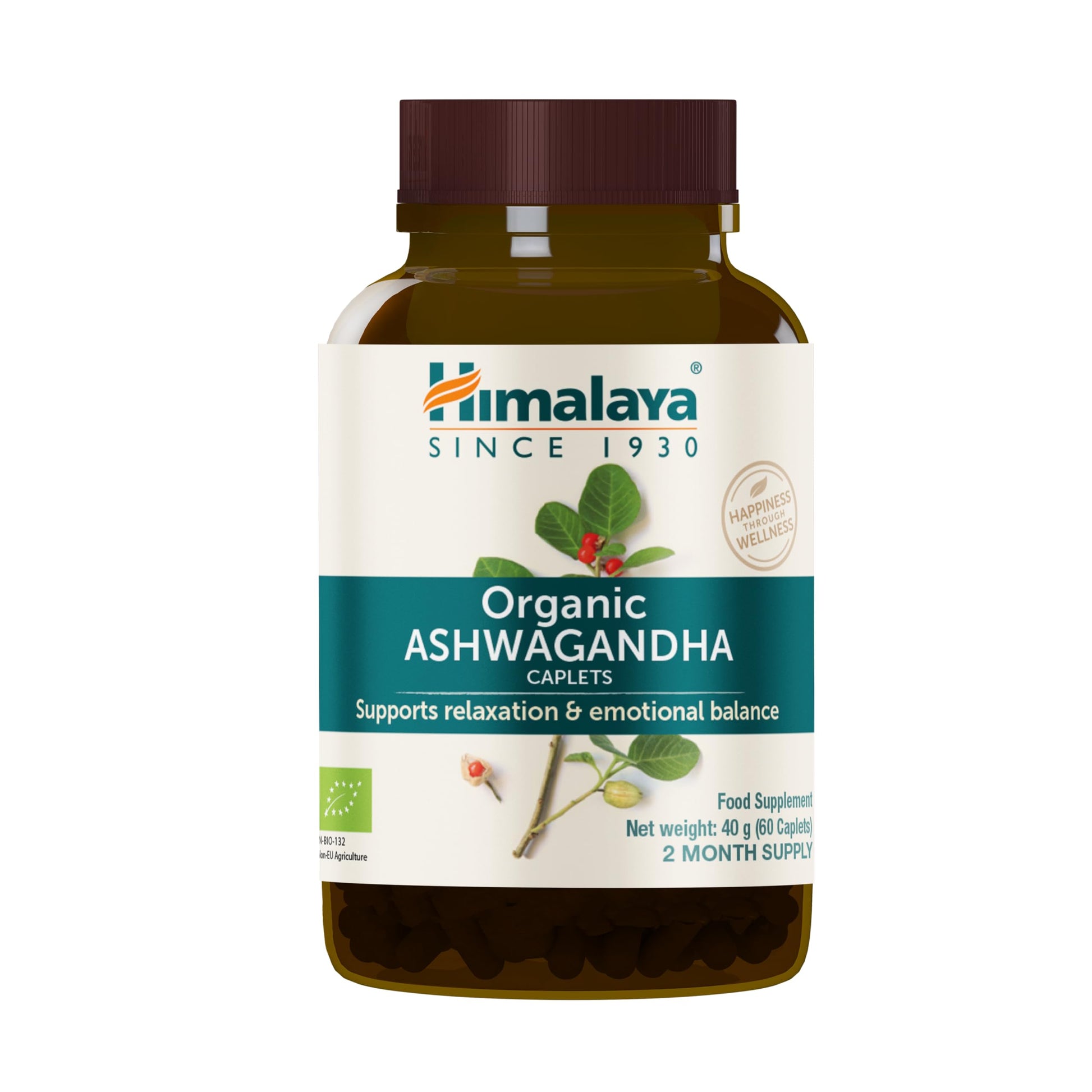 Himalaya Organic Ashwagandha, 120 Day Supply, Herbal Supplement for Stress Relief, Energy, Occasional Sleeplessness, Excipient Free, Organic, Non-GMO, Vegan, Gluten Free, 670 mg, 60 Caplets, 2 Pack - Nirvana Guru