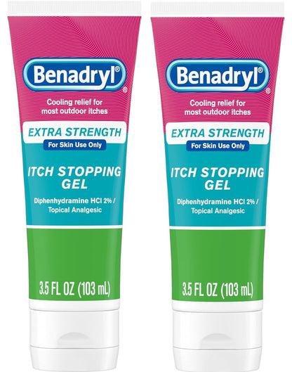 Benadryl Extra Strength Anti Itch Relief Gel, 2% Diphenhydramine HCl, Relief from Insect Bites, Sunburn & More, Great for Camping Essentials, 3.5 fl oz