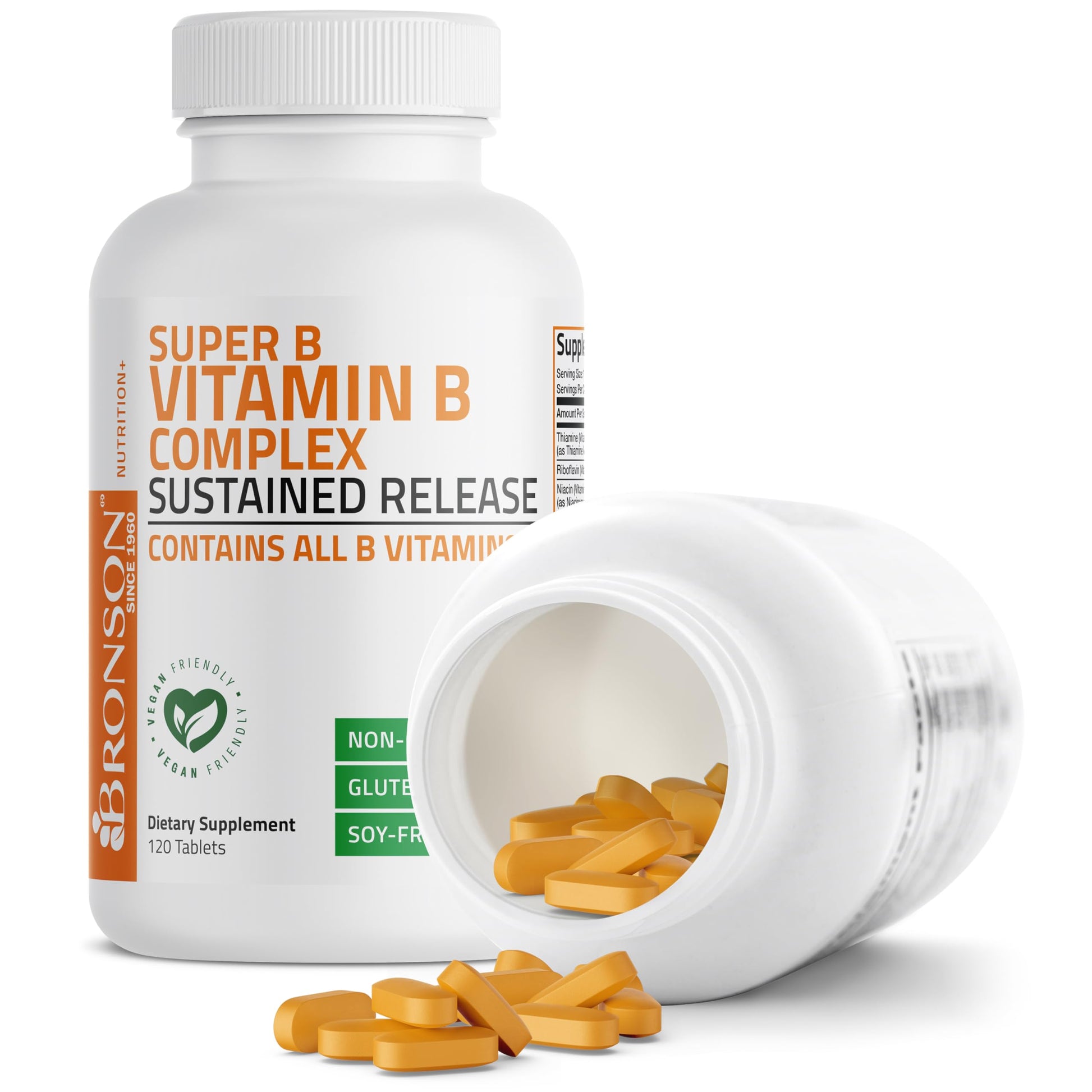 Bronson Super B Vitamin B Complex Sustained Slow Release (Vitamin B1, B2, B3, B6, B9 - Folic Acid, B12) Contains All B Vitamins 60 Tablets Nirvana Guru