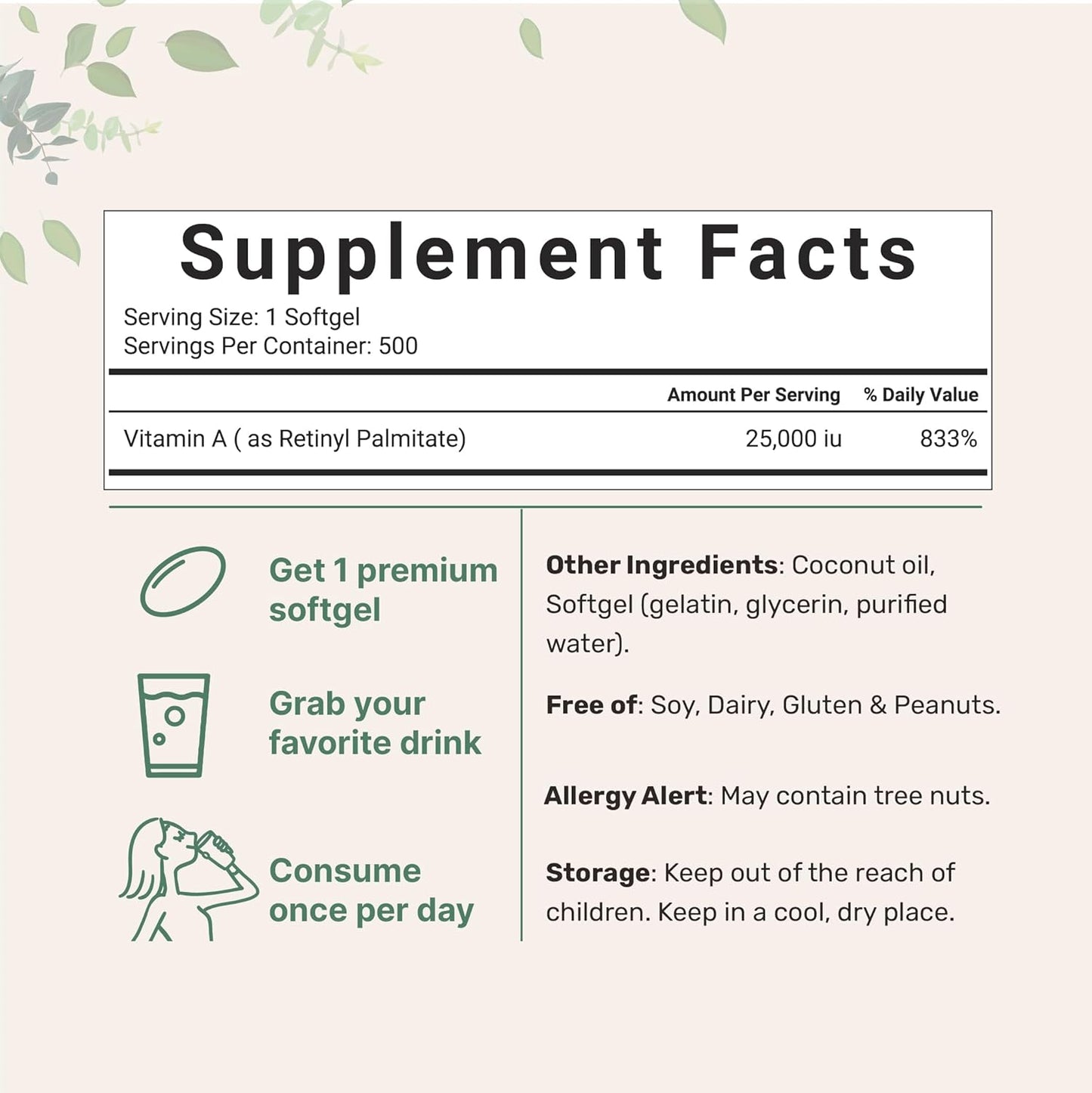 Micro Ingredients Maximum Strength Vitamin A 25000 IU | 500 Softgels with Coconut Oil for Better Absorption | Essential Vitamins for Vision, Growth, & Reproduction | Non-GMO, Easy to Swallow Nirvana Guru