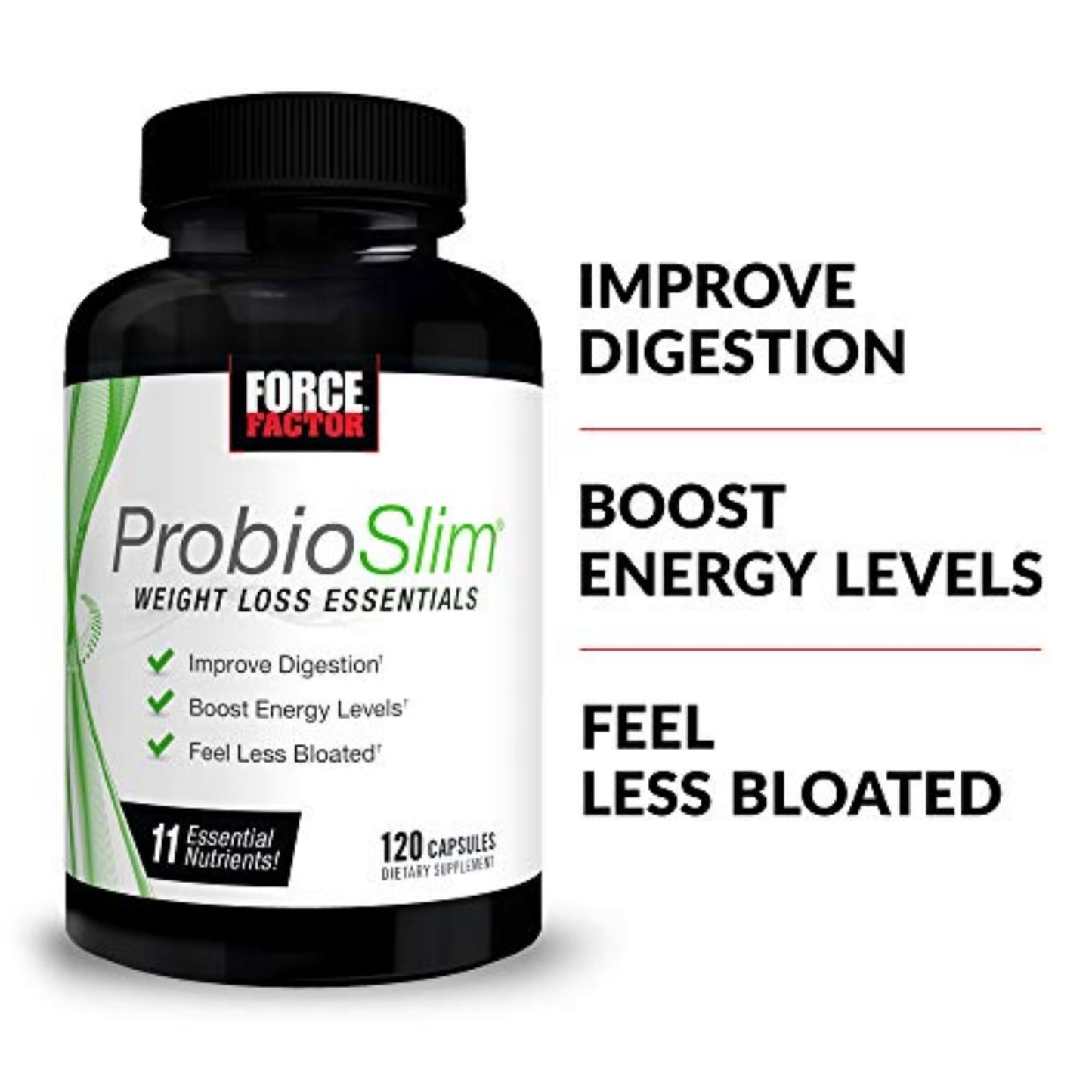FORCE FACTOR ProbioSlim Weight Loss Essentials Complete Daily Digestive Health and Weight Loss Probiotic Supplement for Women and Men with Electrolytes and Green Tea Extract, 120 Capsules - Nirvana Guru