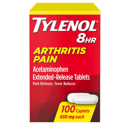 Tylenol 8HR Arthritis Pain Relief Caplets, 650 mg Acetaminophen for Minor Arthritis & Joint Pain, Fever Reducer, Extended Release, Gentle on Stomach, FSA or HSA Eligible, 100 ct