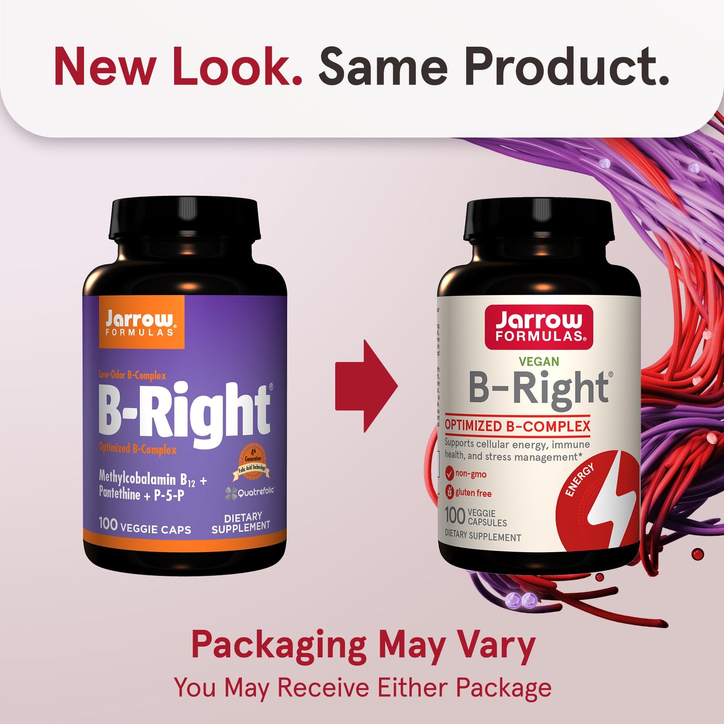 Jarrow Formulas B-Right, Optimized B Complex Featuring Vitamin B1, B2, B5, B6, B12 and B9 to Support Cellular Energy, Immune Health and Stress Management, 100 Veggie Capsules, Up to a 100 Day Supply - Nirvana Guru