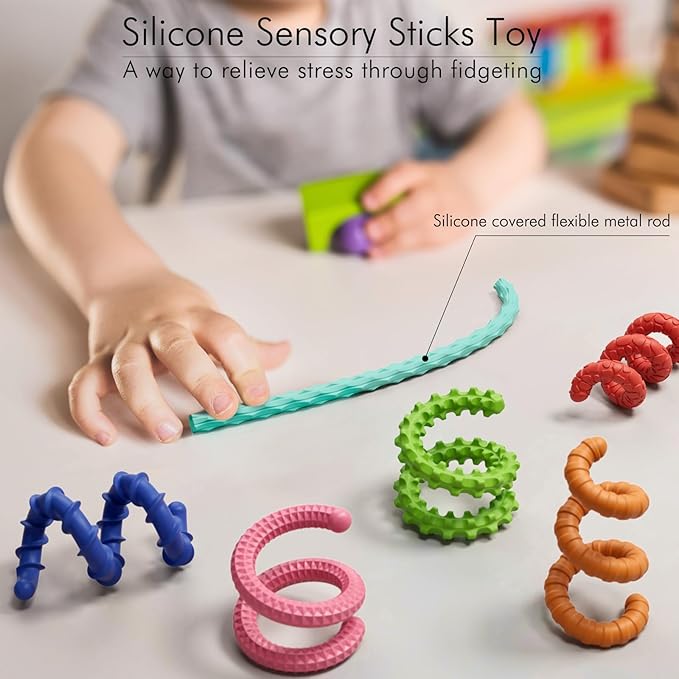 Sensory Fidget Toys for Kids Adults,6PCS Flexible Fidget Sticks for Stress Anxiety Autistic ADHD, Calm Down Travel Airplane Essentials Toys, Stuffers for Teens Kids nirvanaguru