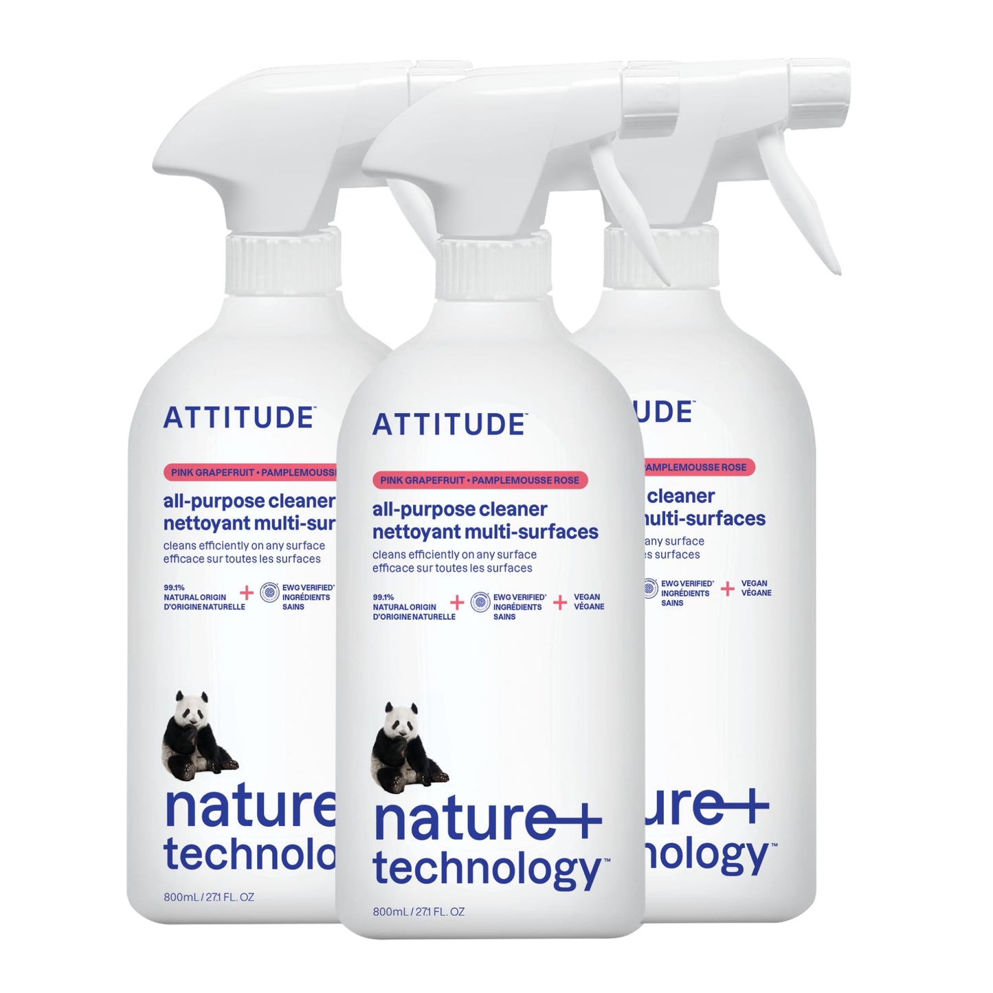 ATTITUDE All Purpose Cleaner Spray, EWG Verified, Vegan, Made with 94% Plant-Based Ingredients, Streak-Free for Kitchen, Bathroom, Glass & More, Citrus Zest Scent, 27.1 Fl Oz Nirvana Guru