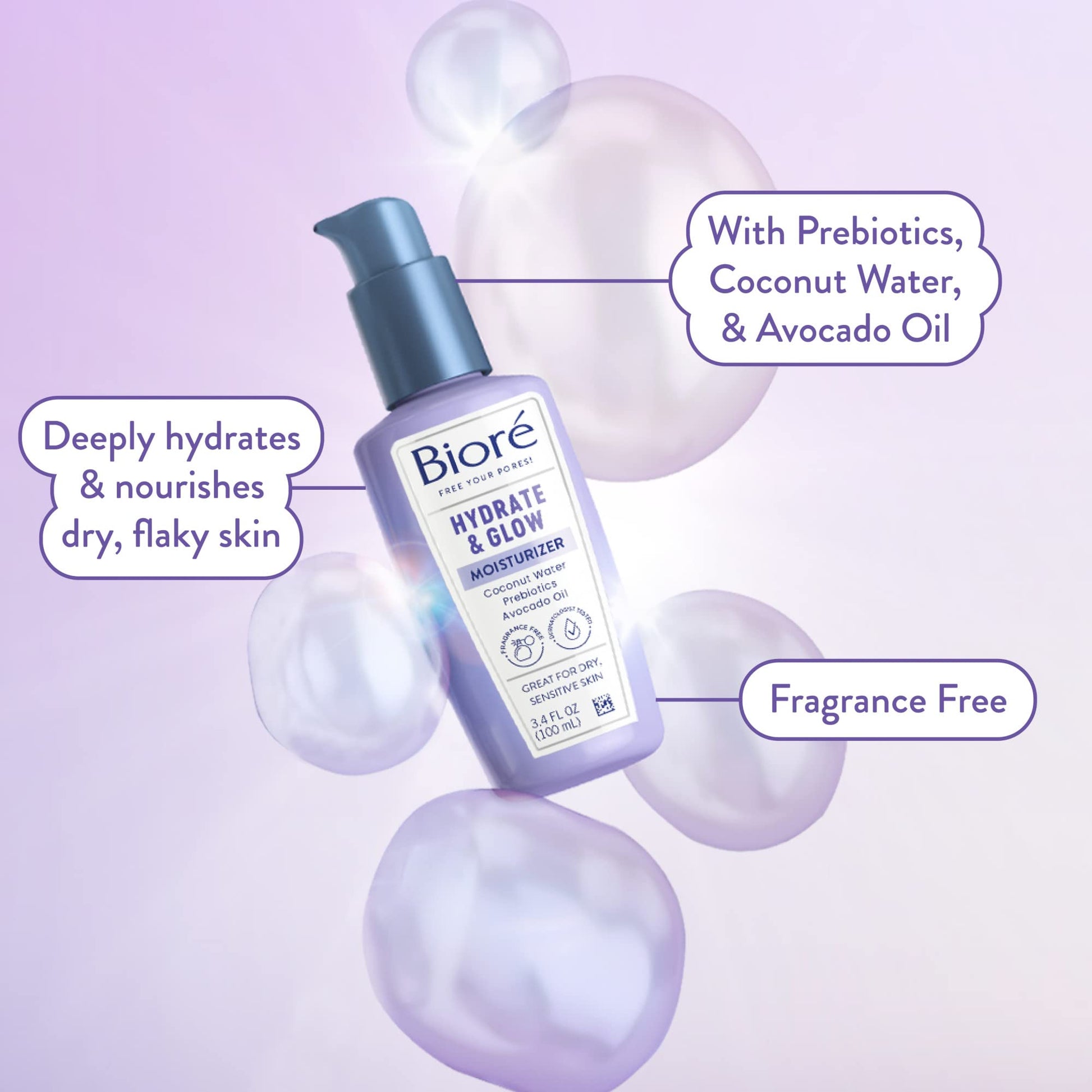 Biore Hydrate & Glow Face Serum for Dry, Sensitive Skin with Hyaluronic Acid, Prebiotics, Dermatologist Tested Face Serum, Fragrance Free, Vegan Friendly & Cruelty Free, Recyclable 1 oz Bottle Nirvana Guru