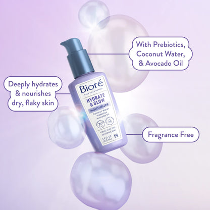 Biore Hydrate & Glow Face Serum for Dry, Sensitive Skin with Hyaluronic Acid, Prebiotics, Dermatologist Tested Face Serum, Fragrance Free, Vegan Friendly & Cruelty Free, Recyclable 1 oz Bottle Nirvana Guru