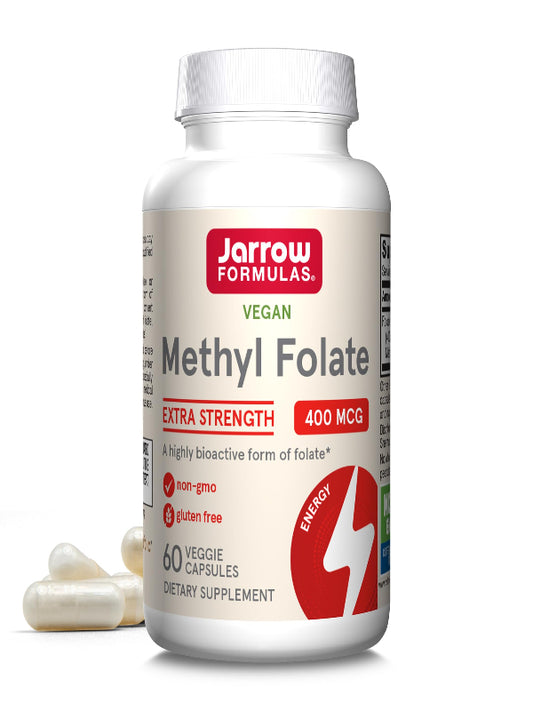 Jarrow Formulas Extra Strength Methyl Folate 400 mcg, Dietary Supplement for Cardiovascular and Neurologic Health Support, 60 Veggie Capsules, 60 Day Supply - Nirvana Guru