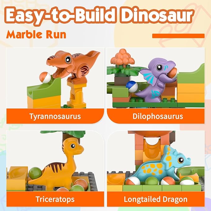 Airkid Marble Runs for Kids 4-8,Marble Run for Kids Ages 3-5 with Dinosaur Building Blocks,Dinosaur Toys,STEM Building Toys with 4 Marble Track Compatible with Major Brands nirvanaguru
