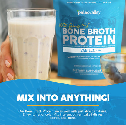 Paleovalley 100% Grass Fed Beef Bone Broth Protein Powder - Rich in Collagen Peptides for Hair, Skin, Gut Health, Bone and Joint Support - 28 Servings, 15g Protein Per Serving - No Gluten or GMOs - Nirvana Guru