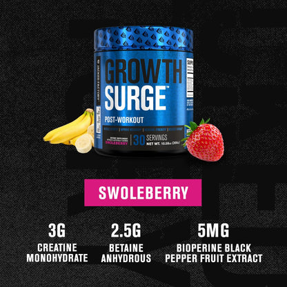 Jacked Factory Growth Surge Creatine Post Workout w/L-Carnitine - Daily Muscle Builder & Recovery Supplement with Creatine Monohydrate, Betaine, L-Carnitine L-Tartrate - 30 Servings, Swoleberry Nirvana Guru