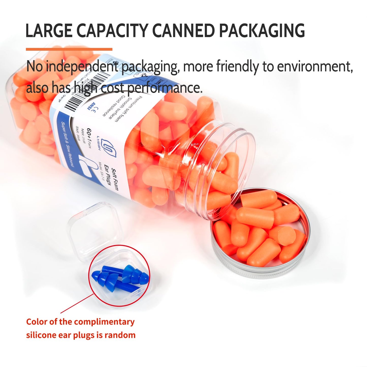 LYSIAN Ultra Soft Foam Earplugs Sleep, Noise Cancelling Ear Plugs for Sleeping, Shooting,Travel and Work-38dB SNR 31dB NRR Sound Blocking-60 Pairs Pack (Lake Blue)