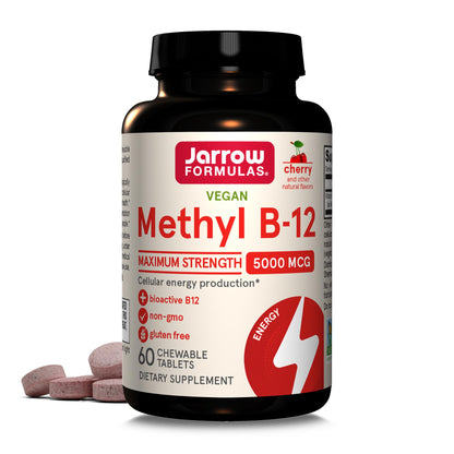 Jarrow Formulas Vitamin B12 5000 mcg - Maximum Strength for Cellular Energy and Brain Health, 60 Cherry Chewable Tablets, B12 Vitamins 5000 mcg - Nirvana Guru