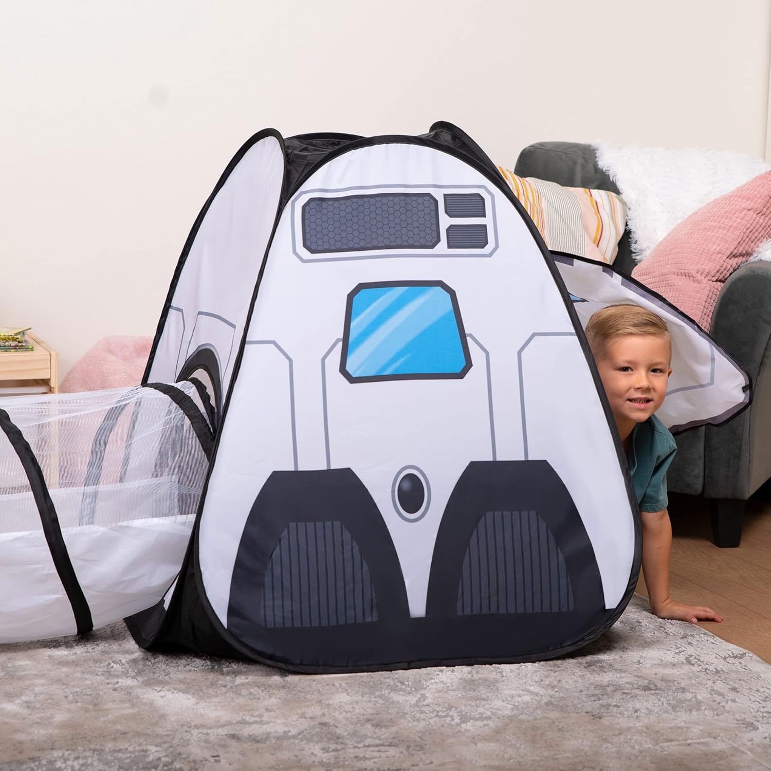JOYIN White Rocket Ship Pop up Play Tent with Tunnel and Playhouse Kids Indoor Outdoor Spaceship Tent Set Nirvana Guru