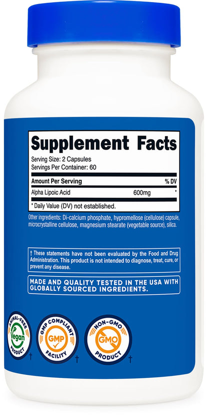 Nutricost Alpha Lipoic Acid 600mg Per Serving, 240 Capsules - Gluten Free, Vegetarian Capsules, Soy Free & Non-GMO