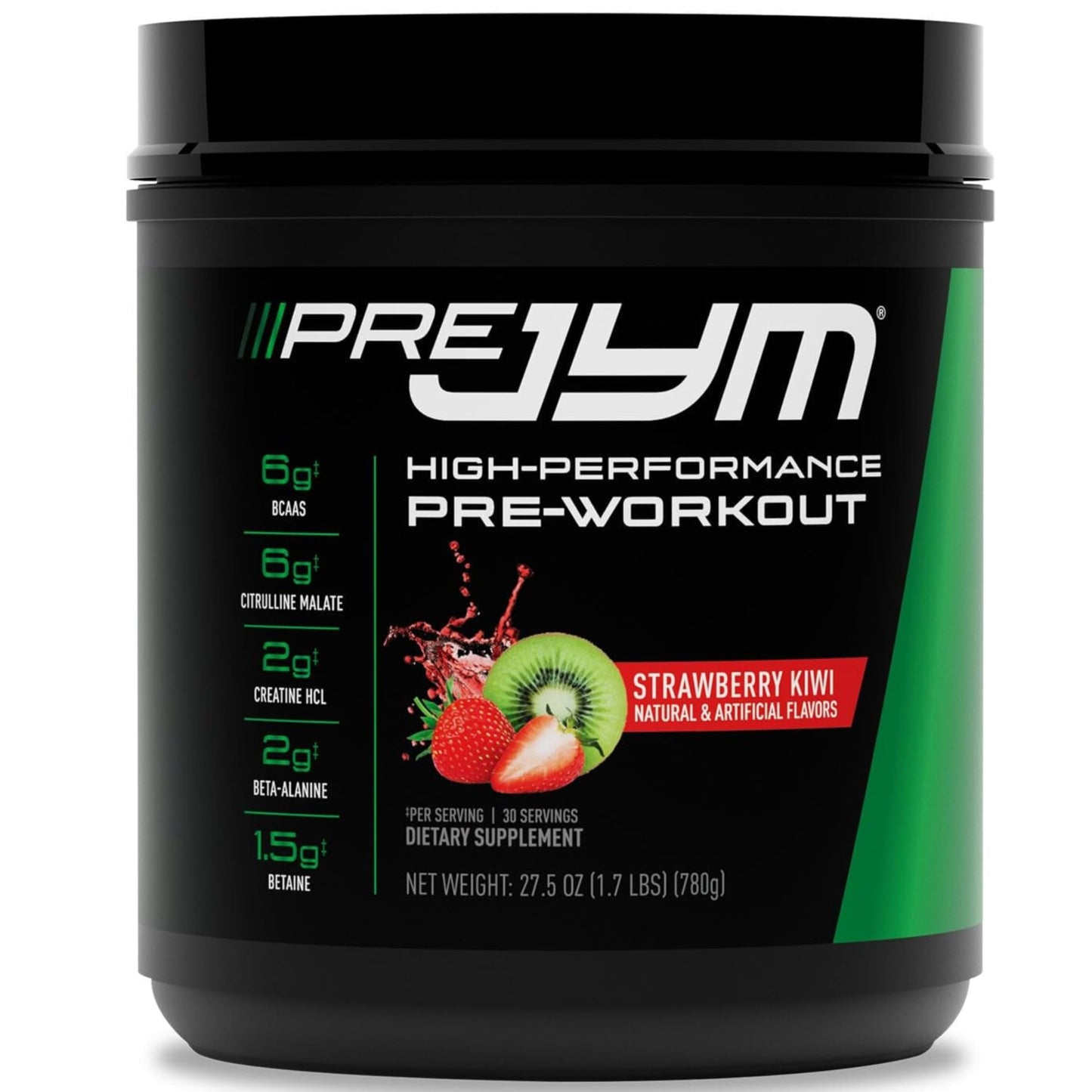 JYM Supplement Science Pre JYM Strawberry Kiwi Pre Workout Powder - BCAAs, Nootropics, Creatine HCI, Citrulline, Beta-Alanine, Betaine, Taurine, Huperzine 30 Servings Nirvana Guru