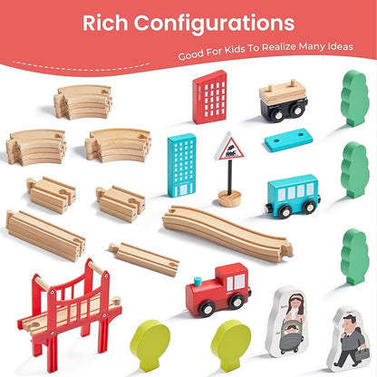 Tiny Land Wooden Train Set for Toddler - 39 Pcs- with Wooden Tracks Compatible with Major Brands - Expandable, Changeable-Train Toy for 3 4 5 Years Old Girls & Boys nirvanaguru