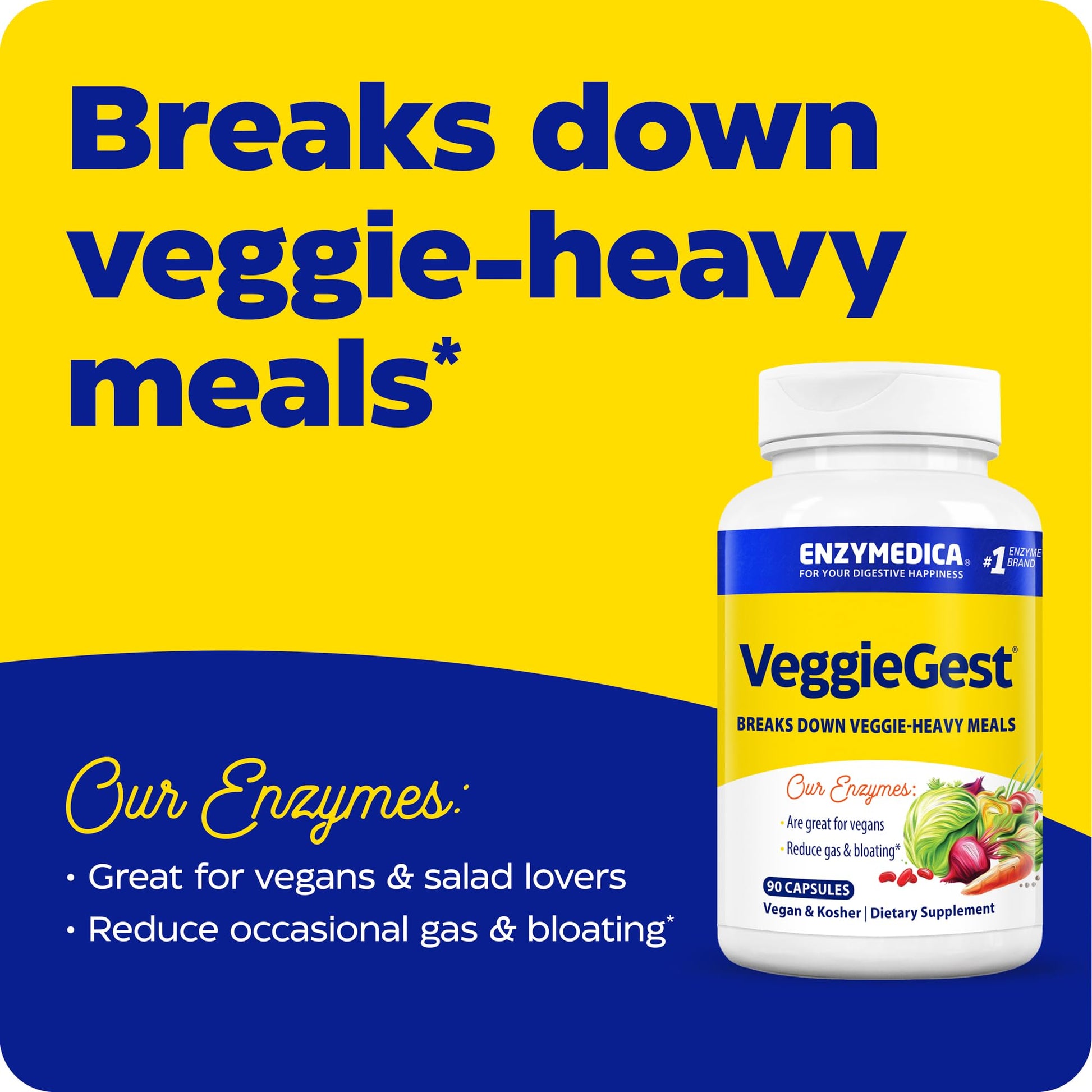 Enzymedica VeggieGest, Digestive Enzymes for Vegan, Vegetarian and Raw Diets, Prevents Gas and Bloating, 90 Count - Nirvana Guru