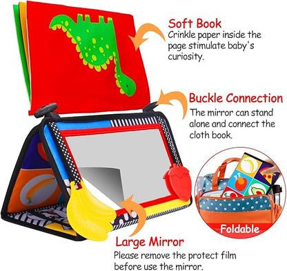 Tummy Time Baby Mirror Infant Toys Newborn 0 3 Months Brain Development with Crinkle Cloth Book Teether Black and White High Contrast Baby Toys 2 4 5 0-6 Month Boys Girls Sensory Activity Shower Gifts nirvanaguru