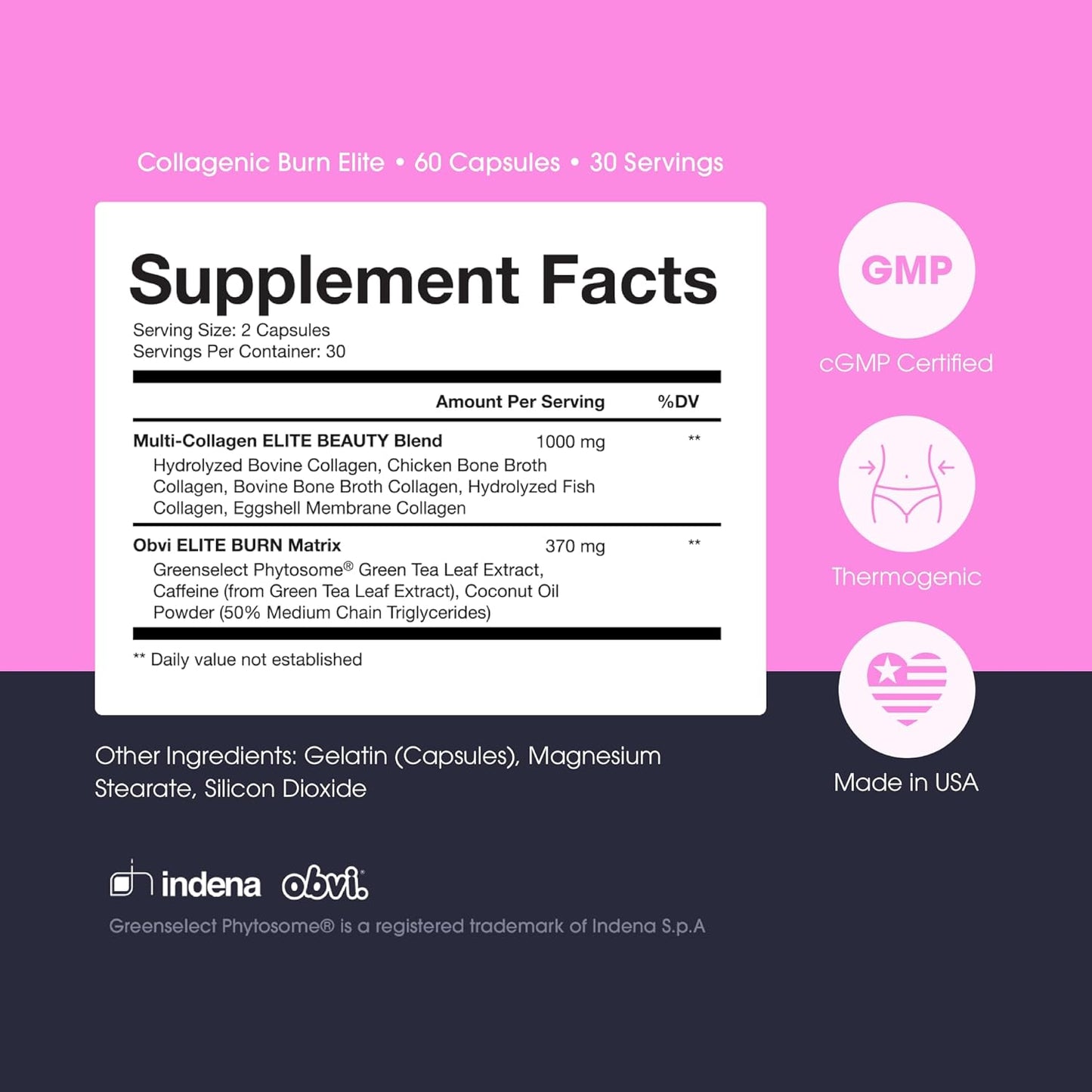 Obvi Burn Elite | Supports Metabolism Boost, Energy, and Focus | Supplement with Collagen and Green Tea | Supports Healthy Hair, Skin, Nails, and Joints | 60 Capsules, 30 Servings - Nirvana Guru