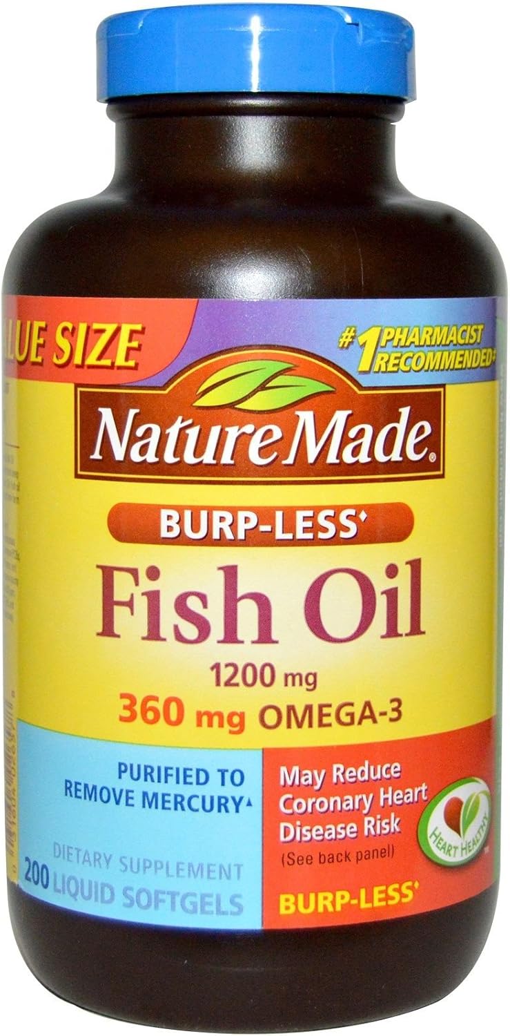 Nature Made Burp Less Ultra Omega 3 Fish Oil Supplements, 1400mg Fish Oil Omega 3 Supplements as Ethyl Esters for Healthy Heart Brain Eyes Support, One Per Day, 90 Softgels - Nirvana Guru