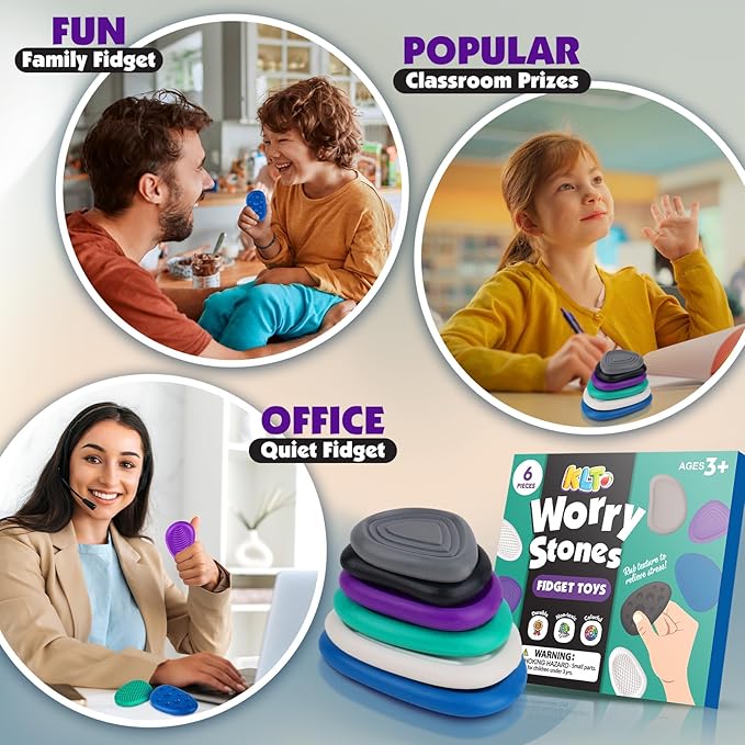 Fidget Toys Adults Sensory Stone: 6 Pack Textured Worry Stone for Autism Kids Calming Down - Fidget Stress Toys for Anxiety Relief - Small Students Prizes Fidget Toys Nirvana Guru