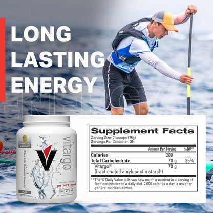 Vitargo Carbohydrate Powder, 2X Faster Absorbing, 4.4 LB Plain, Pre, Intra & Post, Sugar-Free Complex Carb Powder for Recovery, Endurance & Muscle Gain, Made in USA Nirvana Guru