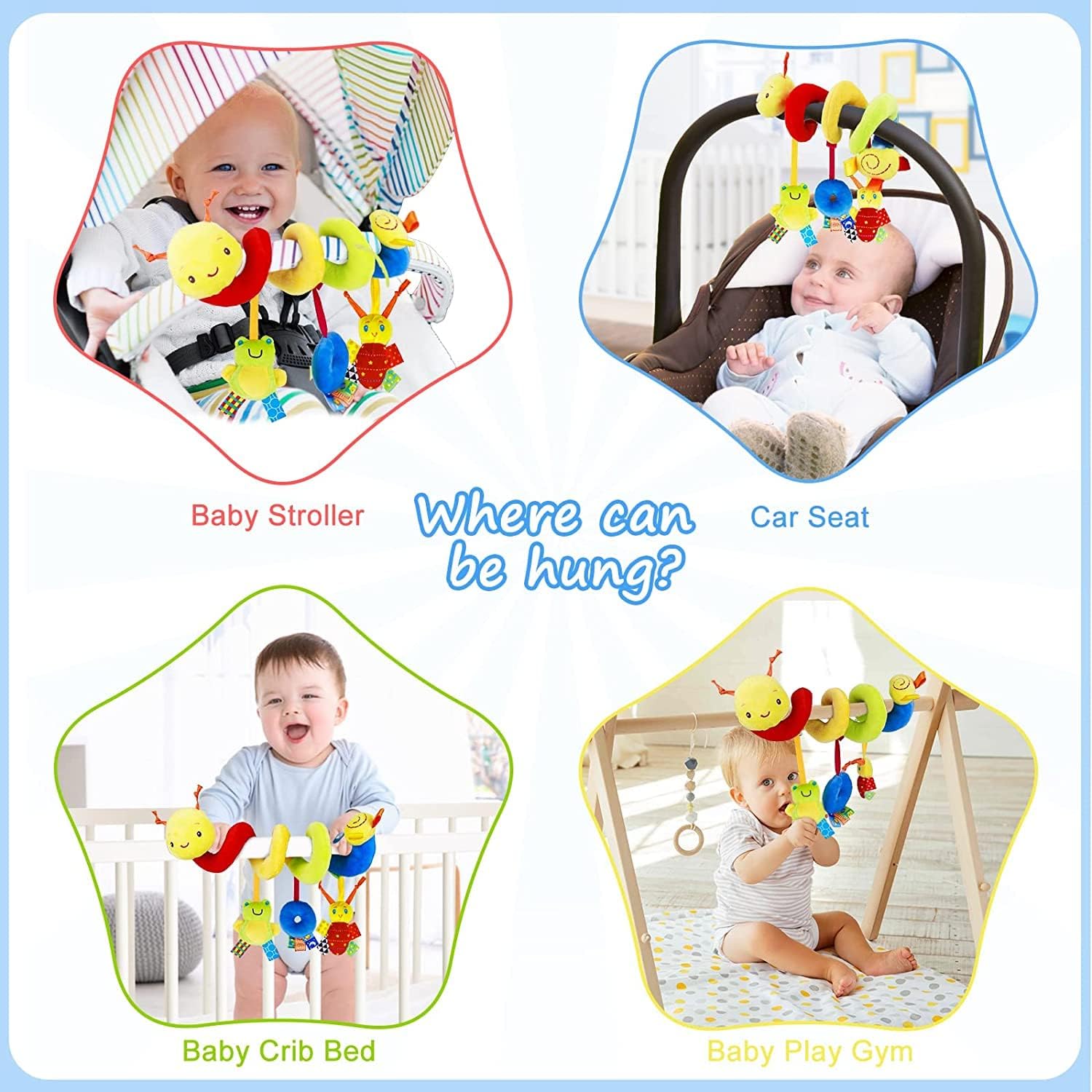 Baby Crib Hanging Rattles Toys - Infant Baby Worm Crib Bed Around Rattle Bell Cartoon Insect Spiral Hanging Toy with Ringing Bell for Infants Bed Stroller Car Seat Bar for Babies Boys and Girls nirvanaguru