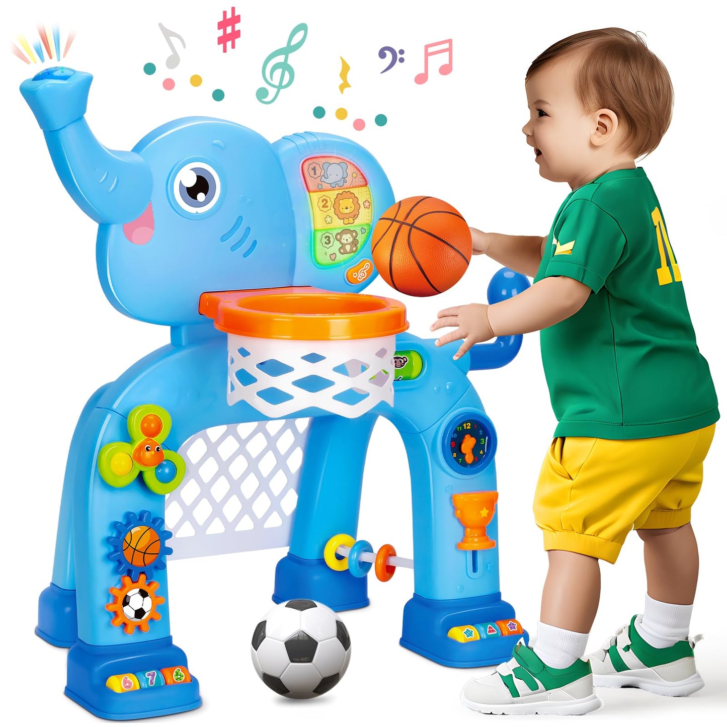 Toddler Basketball Hoop & Soccer Goal, Toys for 1 2 3 Year Old Boys Girls, Kids Sports Toy with Light Sound Music, Montessori Toys for Baby 12-18 Months, Christmas Birthday Gifts for Ages 1-3(Blue） Nirvana Guru