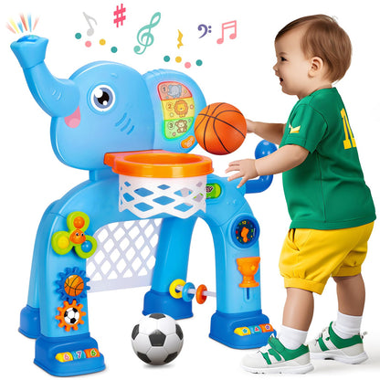 Toddler Basketball Hoop & Soccer Goal, Toys for 1 2 3 Year Old Boys Girls, Kids Sports Toy with Light Sound Music, Montessori Toys for Baby 12-18 Months, Christmas Birthday Gifts for Ages 1-3(Blue） Nirvana Guru