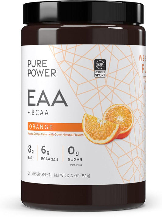 Dr. Mercola Pure Power Essential Amino Acids with BCAA, Orange Flavor, 12.3 oz (350 g), 30 Servings, 8 g of EAA, 6 g of BCAA, 0 g of Sugar, Non-GMO, NSF Certified for Sport - Nirvana Guru