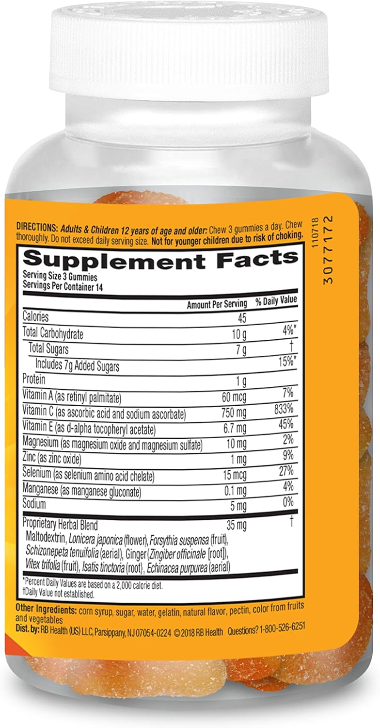 Airborne Vitamin C 750mg (per Serving) Zesty Orange Flavored Gummies (42 Count in a Bottle), Gluten-Free Immune Support Supplement with Vitamins A C E, Selenium, Echinacea, Ginger, Antioxidant Nirvana Guru