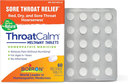 Boiron ThroatCalm Tablets for Pain Relief from Red, Dry, Scratchy, Sore Throats and Hoarseness - 60 Count - Nirvana Guru