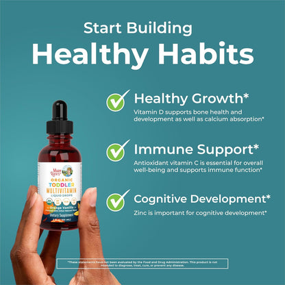 MaryRuth Organics Multivitamin & Multimineral with Iron for Toddlers | USDA Organic | Sugar Free | Multivitamin Liquid Drops for Kids Ages 1-3 | Immune Support | Vegan | Non-GMO | 2 Fl Oz - Nirvana Guru