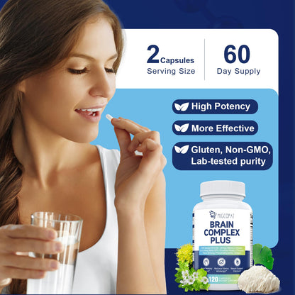 Brain Supplements for Memory & Focus - Nootropic with Bacopa Monnieri, Lion's Mane, Alpha GPC, Phosphatidylserine | Supports Mental Clarity & Cognitive Function | Vitamin B6 & B12-120 Capsules - Nirvana Guru