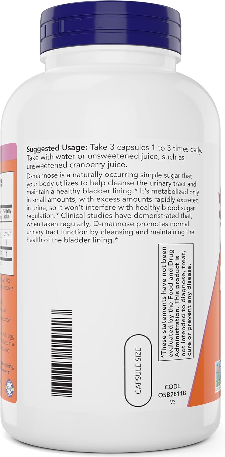 Now D-Mannose 500 mg, 300 Capsules - Vegan, Non GMO Supplement for Women and Men - Supports Healthy Urinary Tract, Cleanses The Bladder - Nirvana Guru