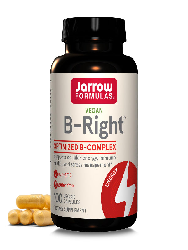 Jarrow Formulas B-Right, Optimized B Complex Featuring Vitamin B1, B2, B5, B6, B12 and B9 to Support Cellular Energy, Immune Health and Stress Management, 100 Veggie Capsules, Up to a 100 Day Supply - Nirvana Guru