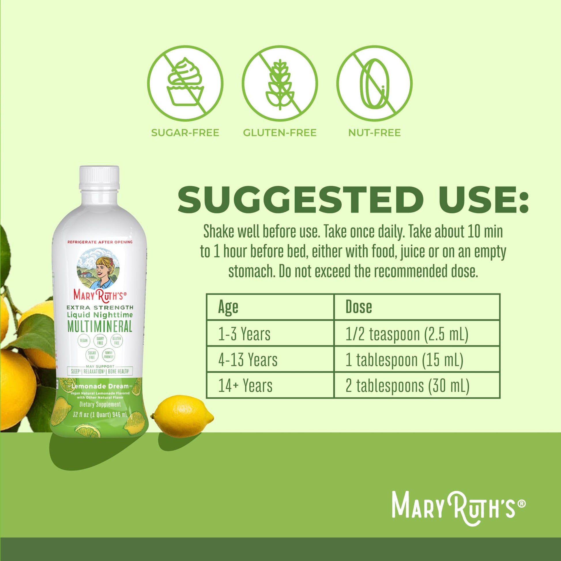 MaryRuth's Liquid Nighttime Multimineral | NO Melatonin | Bedtime Routine | Magnesium Citrate | Calcium | Zinc | Vitamin D3| Available in 4 Flavors | Vegan | Sugar Free | Gluten Free | 32 Oz - Nirvana Guru