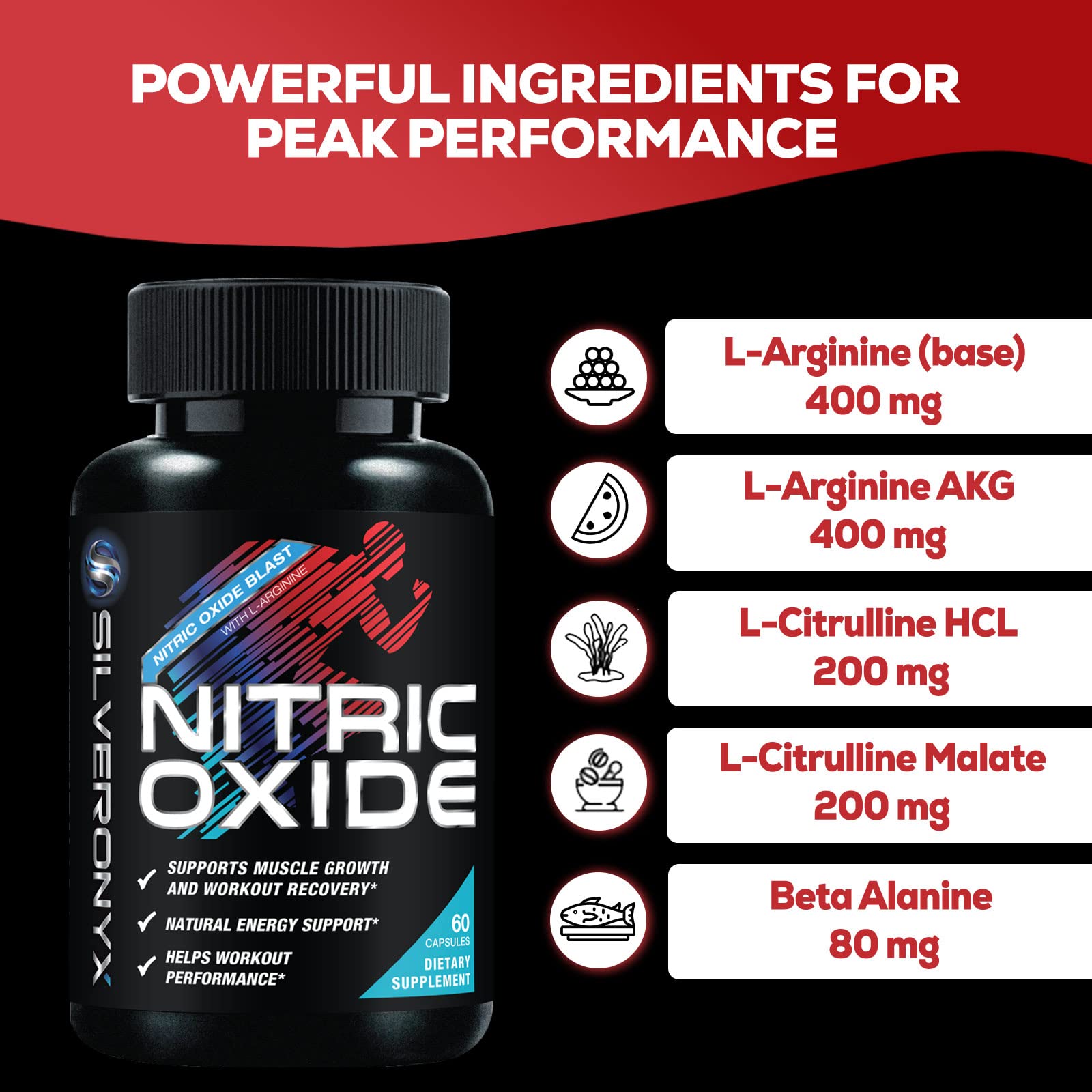 Extra Strength Nitric Oxide Supplement 3X Strength L Arginine, Citrulline Malate, AAKG, Beta Alanine - Premium Muscle Supporting Nitric Booster - Natural Energy & Heart Health Support - 180 Capsules Nirvana Guru