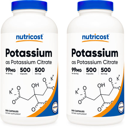 Nutricost Potassium Citrate 99mg, 500 Capsules Nirvana Guru