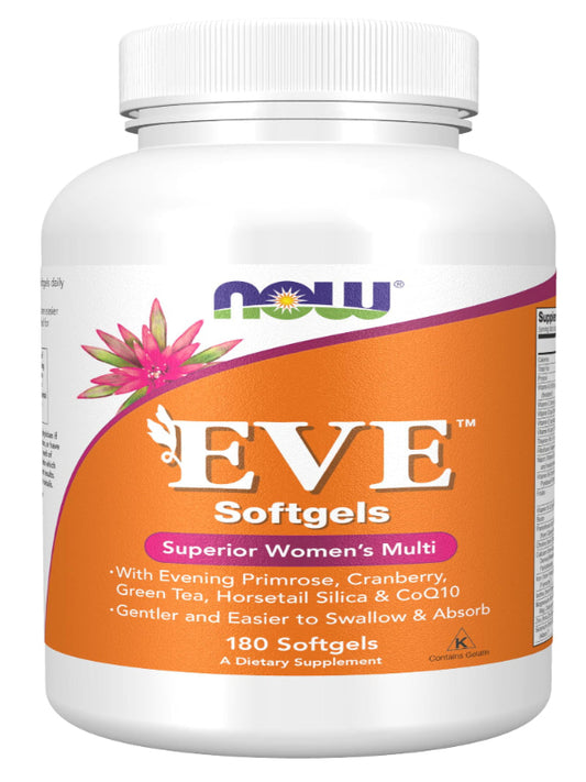 NOW Foods Supplements, Eve™ Women's Multivitamin with Evening Primrose, Cranberry, Green Tea, Horsetail Silica & CoQ10, 180 Softgels - Nirvana Guru