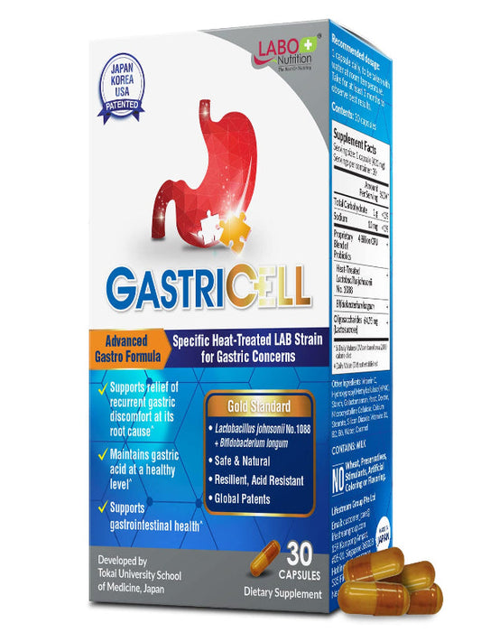 LABO Nutrition GASTRICELL - Acid Reflux, Heartburn, Recurring Gastric Discomfort, Natural Defence Against Gastric Distress 30 Capsules Nirvana Guru