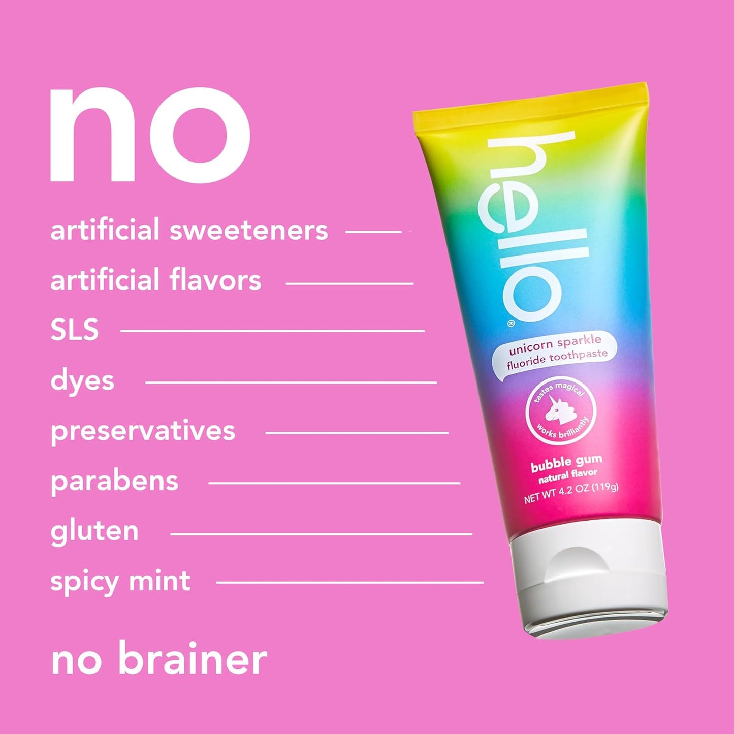 hello Unicorn Sparkle Kids Fluoride Toothpaste, Natural Bubble Gum Flavor, ADA Approved, Ages 2+, No Artificial Sweeteners, No SLS, Gluten Free, Vegan, Pack of 3, 4.2 oz Tubes Nirvana Guru